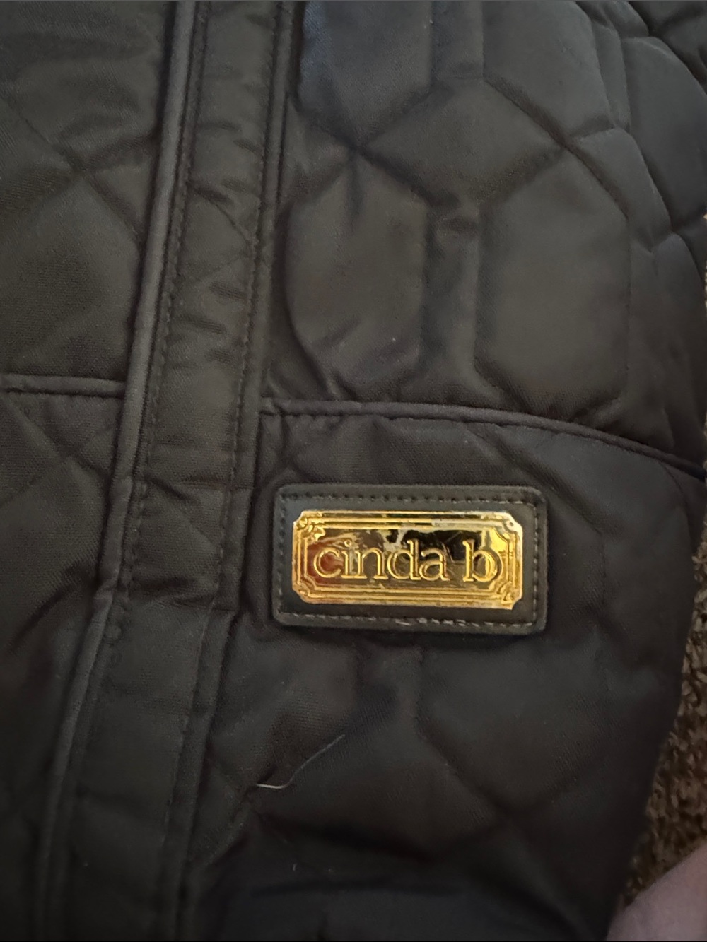 Quilted Black Tote Bag with Gold Plaque - Picture 2 of 4